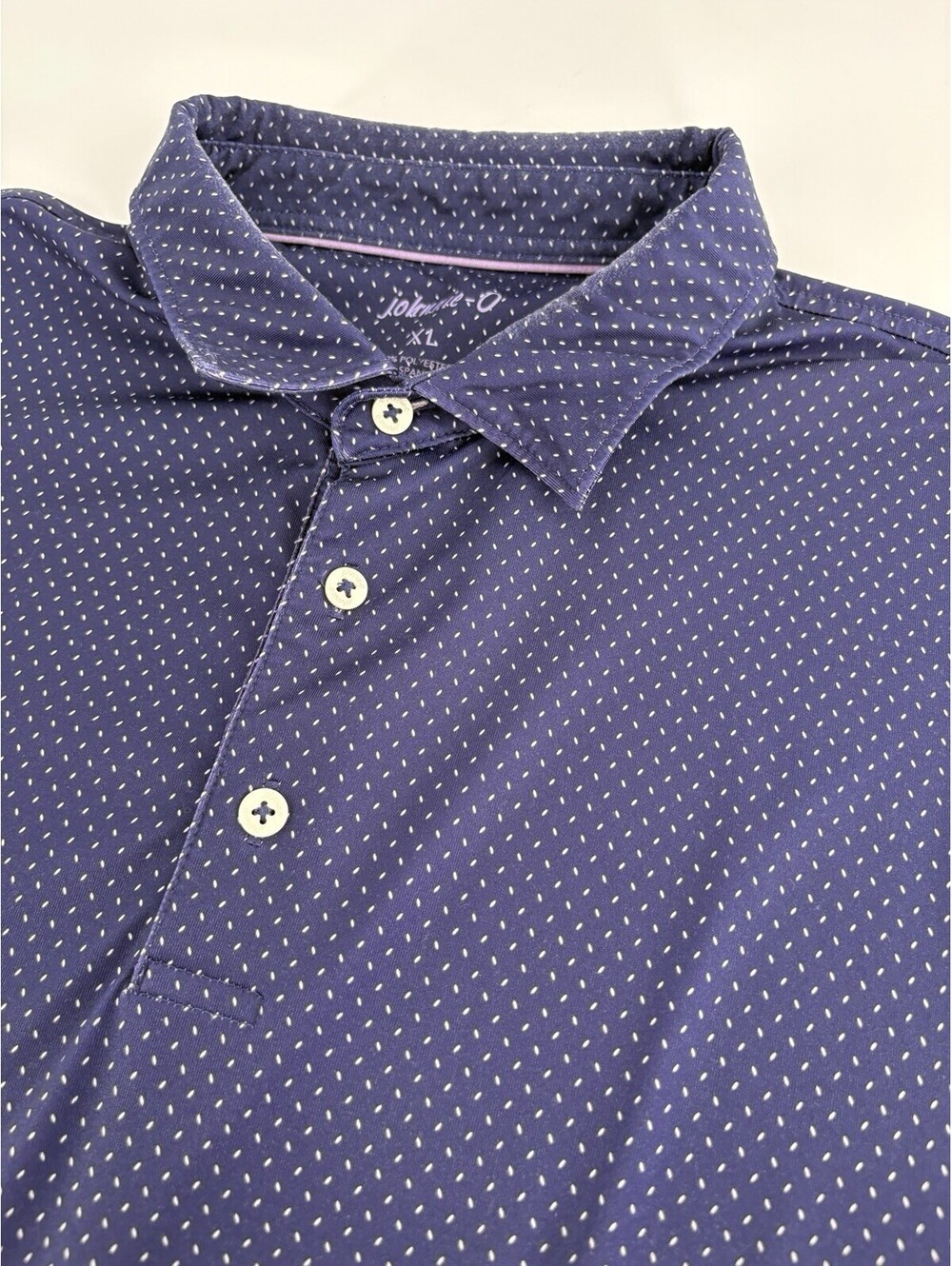 Johnnie-O Golf Polo Men's XL Navy White Dash Print Performance Stretch